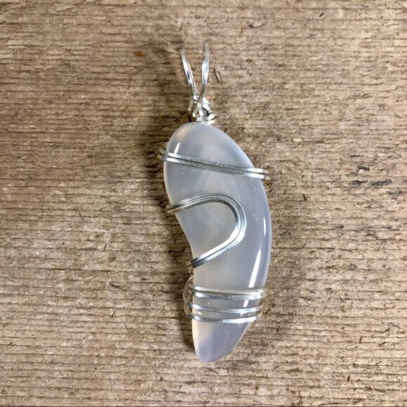 Chalcedony Silver Wrapped Necklace Pendant - Picture 1 of 5